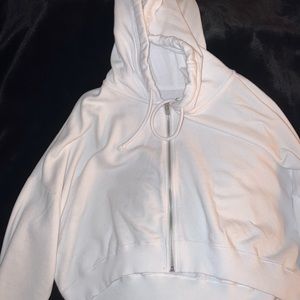 White Hollister Cropped Hoodie Jacket